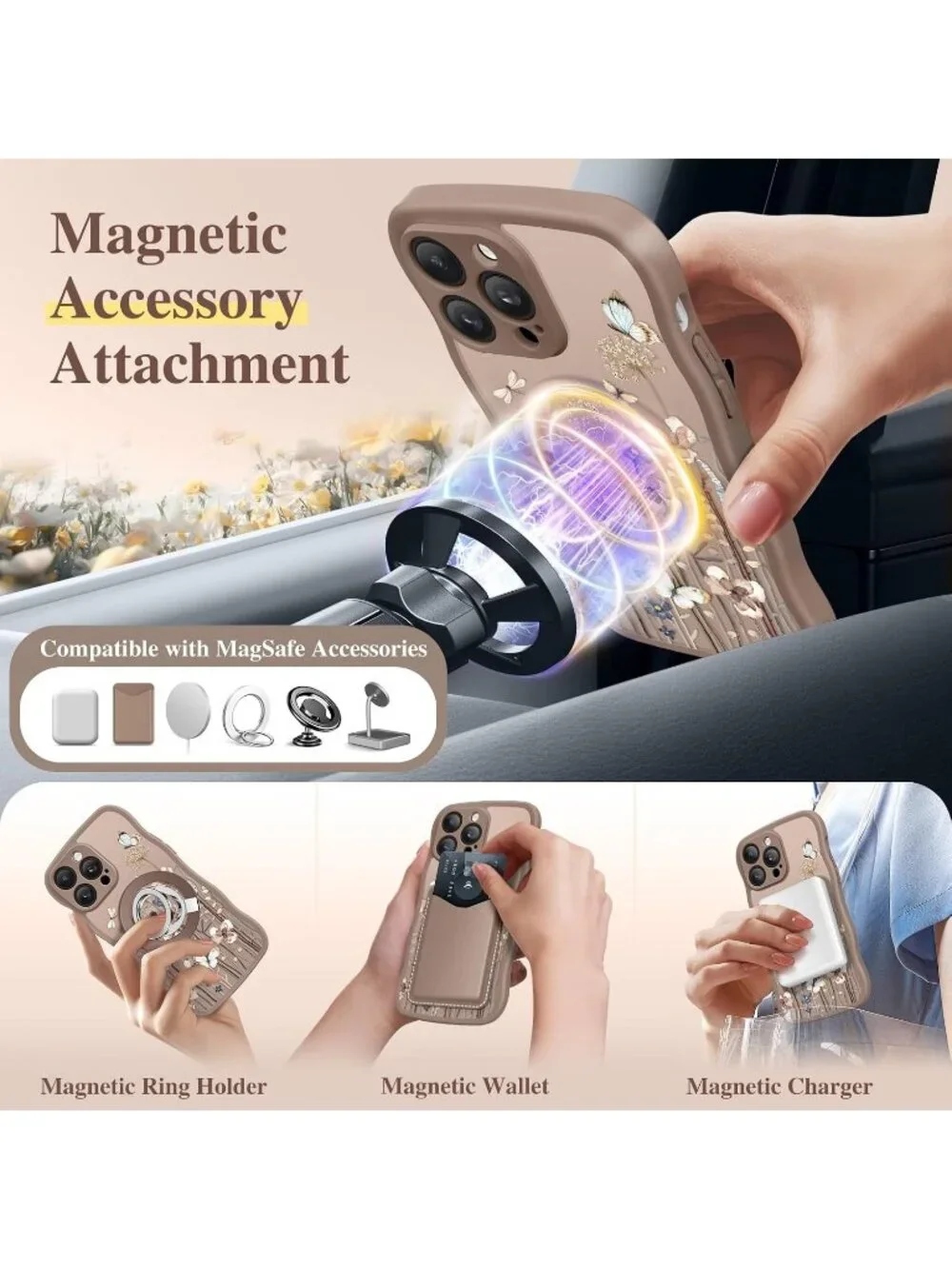 iPhone 14 Pro Autumnflit/Brown Compatible with MagSafe Floral Translucent Case